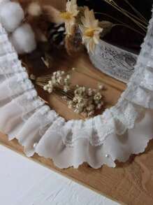 1入組白色珠鏈雙層雪紡珍珠折疊蕾絲邊服飾配件毛衣手工DIY材料 - 白色 - 查看 6