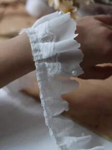 1入組白色珠鏈雙層雪紡珍珠折疊蕾絲邊服飾配件毛衣手工DIY材料 - 白色 - 查看 7