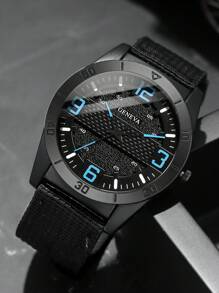 Set de 5 piezas que incluye un reloj de cara redonda digital y casual de hombre con correa de lona, emparejado con una pulsera tejida de PU con diseño de constelación, adecuado para uso diario y vacaciones, perfecto como regalo