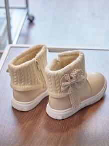 1双米色女童靴，新款秋冬婴儿冬鞋，小女孩鞋，儿童雪地靴，带绒里，防滑，保暖公主靴 - 米色 - 查看 7