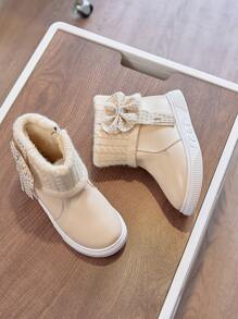 1双米色女童靴，新款秋冬婴儿冬鞋，小女孩鞋，儿童雪地靴，带绒里，防滑，保暖公主靴 - 米色 - 查看 5