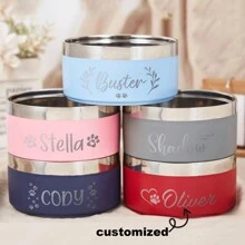 定制狗碗，狗粮/水碗，宠物用大小型碗，不锈钢猫食碗，带名字的个性化狗食碗，宠物礼物 - 橘色 - 查看 10