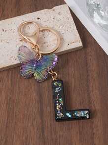 1pc Creative Letter Stone Resin Butterfly Tassel Key Chain Key Fob - Black - View 32