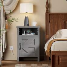 Furniwell 1 Piece Farmhouse Nightstand With Storage Shelves - Xám - Xem 2