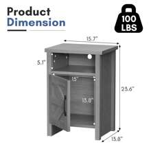 Furniwell 1 Piece Farmhouse Nightstand With Storage Shelves - Xám - Xem 5