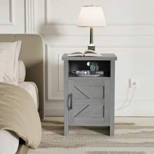Furniwell 1 Piece Farmhouse Nightstand With Storage Shelves - Xám - Xem 7