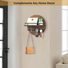 Soporte de pared para llaves - Ganchos para llaves para decoración de pared de sala de estar - Perchero de llaves de madera y organizador de correo con estante para artículos esenciales del hogar - Decoración de entrada moderna para el hogar con estética