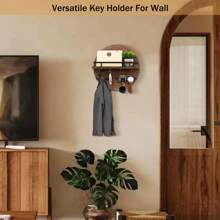 Soporte de pared para llaves - Ganchos para llaves para decoración de pared de sala de estar - Perchero de llaves de madera y organizador de correo con estante para artículos esenciales del hogar - Decoración de entrada moderna para el hogar con estética