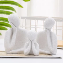 1 件 3 口之家雕像，陶瓷思想家风格雕塑，送给家人和艺术爱好者的礼物，创意客厅卧室办公室装饰架子装饰拥抱情侣雕像陶瓷情侣雕像人物咖啡桌装饰