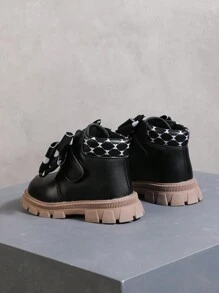 女孩蝴蝶结装饰仿皮休闲踝靴柔软内衬儿童时尚靴子