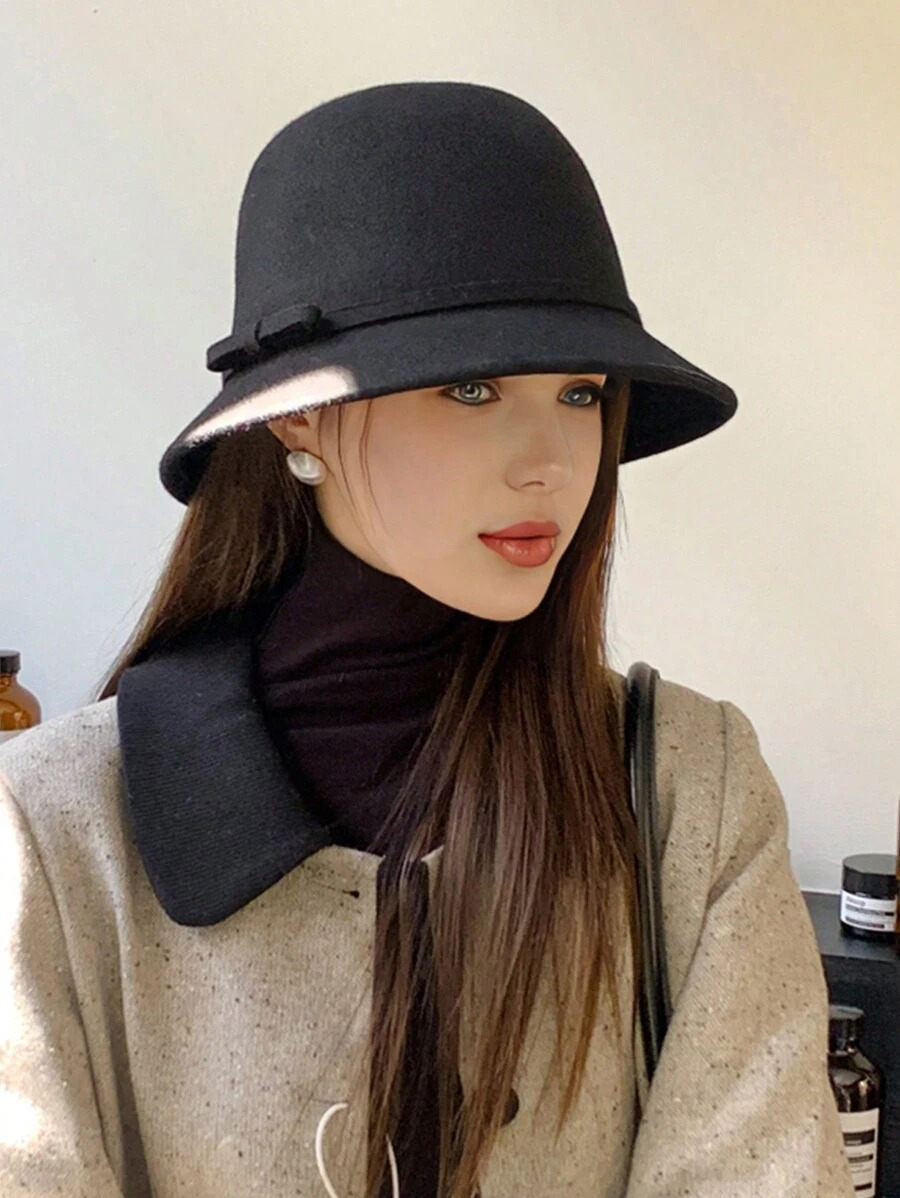 1 件女士羊毛毡帽，优雅法式复古波西米亚风休闲帽，温暖冬季渔夫帽，适合日常佩戴