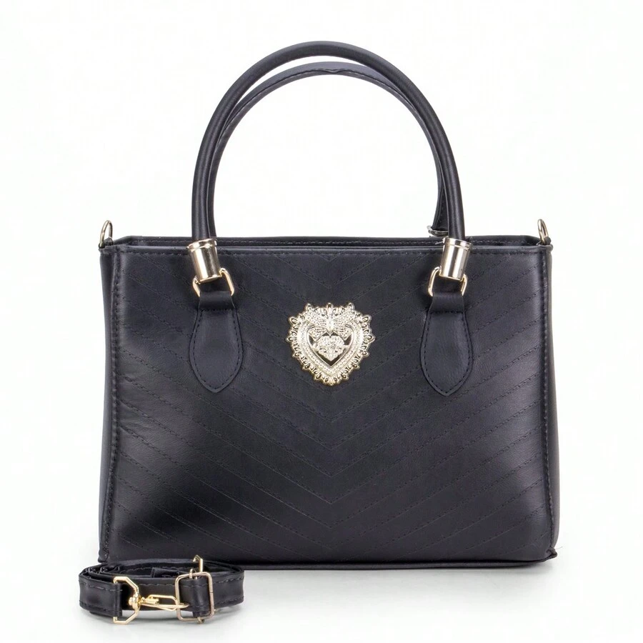 Gaby Show Women's Embroidered V Metal Heart Crossbody And Shoulder Bag - 黑色 - 查看 1