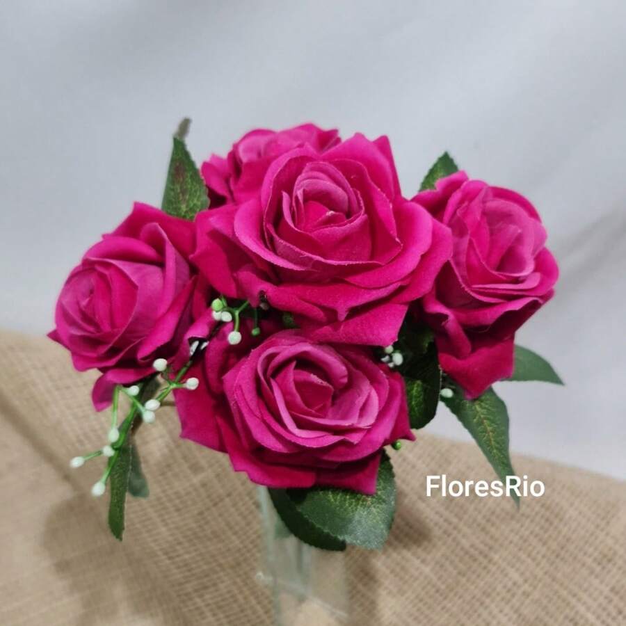 Pink Velvet Bouquet Artificial Flower For Wedding Decoration, Arrangements, Decorating Parties And Home - Hot Pink - View 1