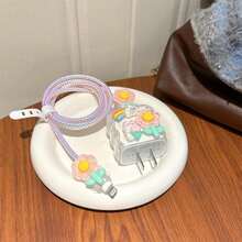 5pcs/Set Cute Floral 20W Charger Case, 18W Charger Head Protector, 15W Data Cable Protector Compatible With IPhone - Multicolor - View 4