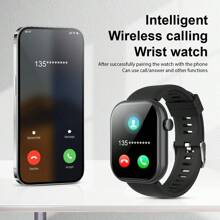 1 件男女通用硅胶运动智能手表，通话、计步、卡路里追踪、多种运动模式、闹钟、通话和消息提醒，1.53 英寸高清全屏触控，兼容 IOS 和 Android 智能手机 - 黑色 - 查看 4