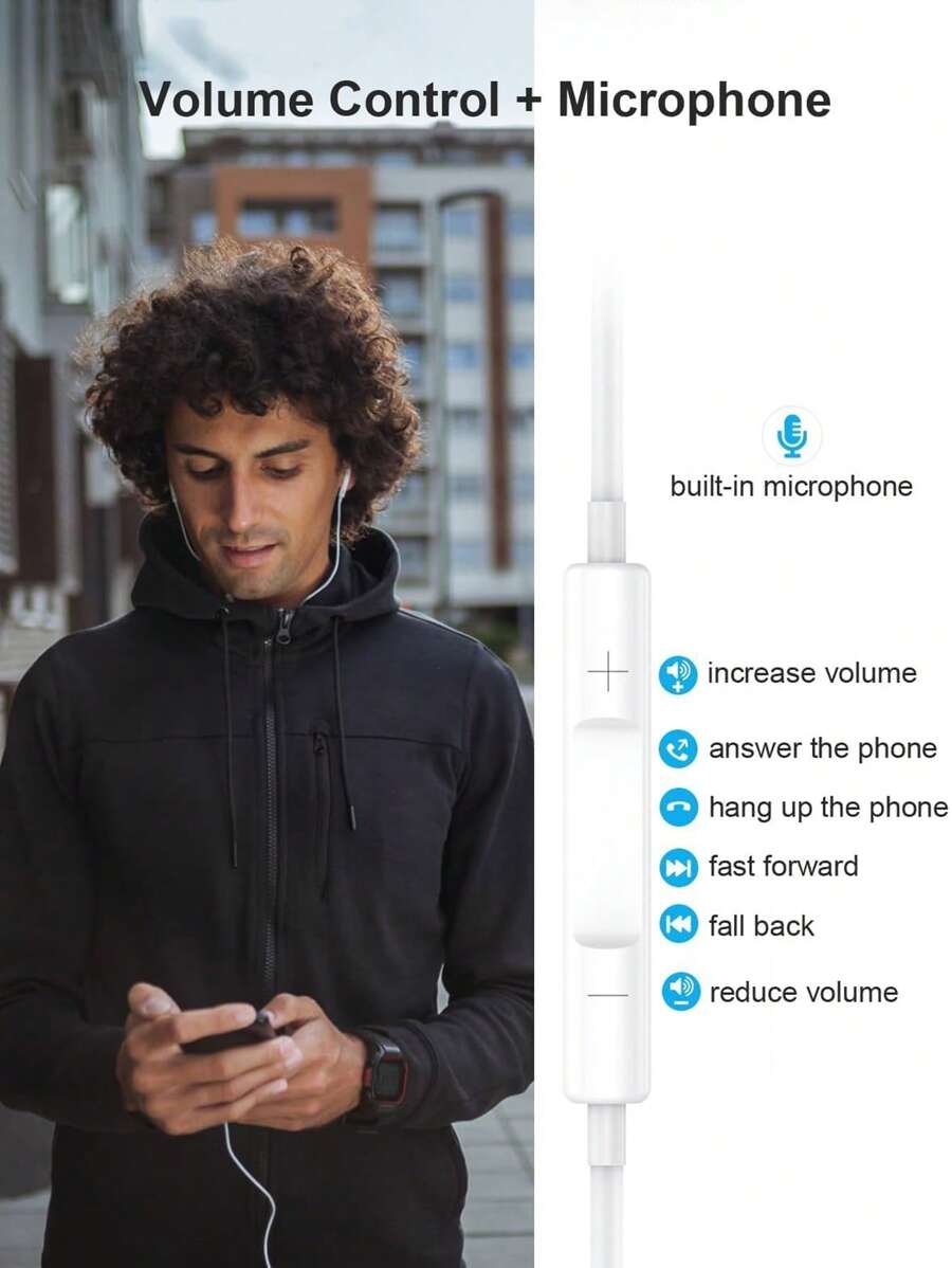 FCV 1Pack Wired EarPods Headphones With USBC Plug, Wired Ear Buds