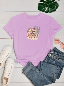 Women's Baby Look T-Shirt Desert Cactus Wild West Saloon Various Colors 100% Cotton - 紫色 - 查看 2