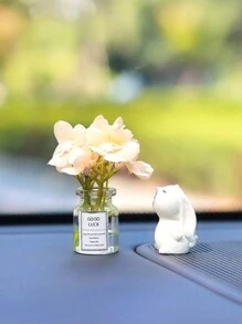 Mini Hydrangea Vase And Sniffing Rabbit Car Interior Decoration Ornaments Car Center Console Decoration Gadgets