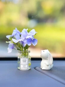 Mini Hydrangea Vase And Sniffing Rabbit Car Interior Decoration Ornaments Car Center Console Decoration Gadgets