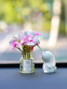 Mini Hydrangea Vase And Sniffing Rabbit Car Interior Decoration Ornaments Car Center Console Decoration Gadgets