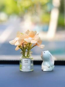 Mini Hydrangea Vase And Sniffing Rabbit Car Interior Decoration Ornaments Car Center Console Decoration Gadgets