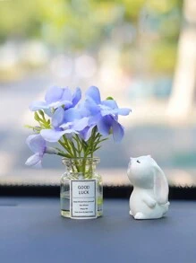 Mini Hydrangea Vase And Sniffing Rabbit Car Interior Decoration Ornaments Car Center Console Decoration Gadgets