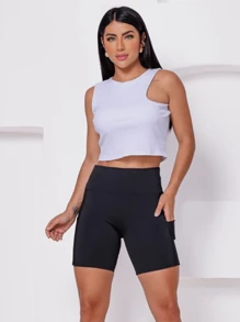 Shorts Legging Feminino Curto Cintura Alta Com Bolso Lateral Academia Fitness