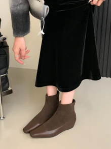 Damen Ankle Boots mit Blockabsatz und Keilabsatz, Kurzschaftstiefel, Damenschuhe mit mittlerem Absatz