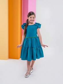 Christmas Dress Girl Gift Children's Fashion Youth Fashion Blogger Luxury Details Sleeve Bow Beautiful - Hijau - View 4