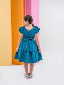 Christmas Dress Girl Gift Children's Fashion Youth Fashion Blogger Luxury Details Sleeve Bow Beautiful - Hijau - View 5