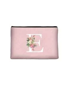 1pc Letter Initial Printed Cosmetic Bag, Pink Small Size, White A-Z Letter, Makeup Bag, Portable Toiletry Bag, Teacher's Day Gift, Reusable Makeup Bag, Women Minimalist Large Capacity Travel Makeup Bag - Pink - View 15