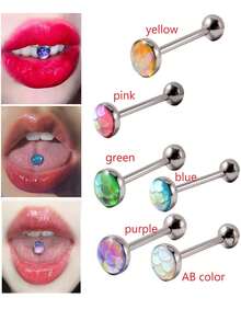1pc Hypoallergenic 316L Titanium Steel Tongue Barbell, Fish Scale Gradients, 8/10/12/14/16mm Length, 7mm Diameter, 5mm Ball, 14G, Body Jewelry Piercing