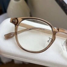 1副复古茶色无度数透明镜片眼镜 - 简约方形和圆形镜框，镜框宽度46毫米，时尚轻便，女士眼镜配饰，含眼镜盒 - 淺茶色 - 查看 9