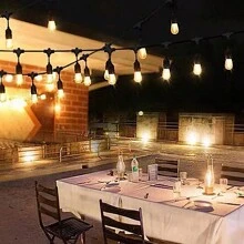 OYAJIA LED Outdoor String Lights, 98FT Festoon Lights Mains Powered E27 Garden String Lights With 30 1W E27 Plastic Bulbs, IP65 Waterproof Commercial Festoon Lighting Outside, 2700K Warm White - Warm White - View 7
