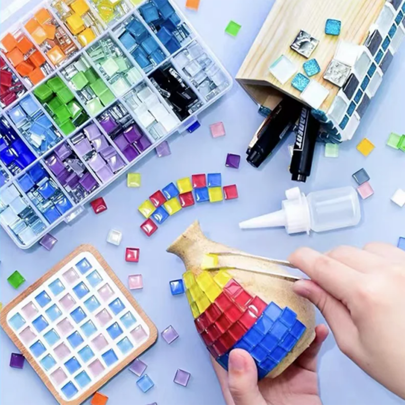 100 peças de azulejos de vidro de mosaico de cerâmica faça você mesmo, material de artesanato decorativo feito à mão, cristal colorido, presente de interação entre pais e filhos