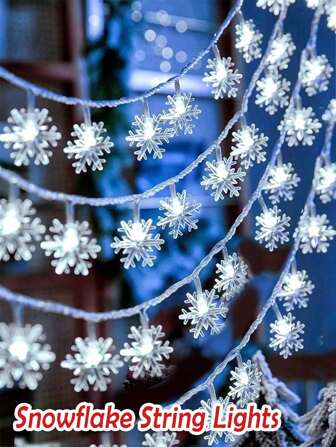 Christmas Snowflake String Lights, 80/20/10LED Battery Operated Snowflake Fairy Lights Indoor Outdoor For Bedroom Home Garden Holiday Party Christmas Tree Decorations(80/40/20/10LED, 10/6/3/1.5m), Room Decor Christmas Decor Christmas Light Bedroom Decor Home Decor Party Decor Holiday Festival Christmas Gift Thanksgiving Christmas Tree Decor Ornaments Christmas Tree Gift Decor Thanksgiving Wedding Autumn Decor Birthday Decorations Indoor Outdoor Garden Holiday Festival Decor Halloween Ornaments