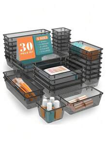 WOWBOX 30 PCS Clear Plastic Drawer Organizer Set, 5 Sizes Desk Drawer Divider Organizers And Storage Bins For Makeup, Jewelry, Gadgets For Kitchen, Bedroom, Bathroom, Office - Multicolor - View 1