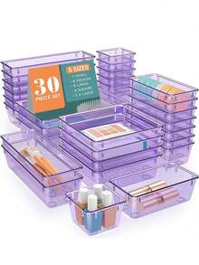 WOWBOX 30 PCS Clear Plastic Drawer Organizer Set, 5 Sizes Desk Drawer Divider Organizers And Storage Bins For Makeup, Jewelry, Gadgets For Kitchen, Bedroom, Bathroom, Office - Multicolor - View 4