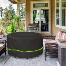 Outdoor Round Table Cover With Reflective Strips - Black Woven Polyester Fabric, Water-Resistant And Dust-Proof Patio Furniture Protective Cover For Garden And Yard,Bag,Organizer,Storage - Black - View 4