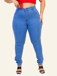 Women's Plus Size Skinny Jeans Premium High Waist Black Dark And Light Blue Lots Of Elastane Butt Lifting Comfortable Curve - Màu xanh nhạt - Xem 3