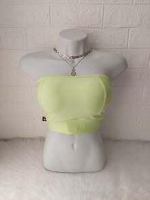 Women's Cropped Top Strapless Bandeau Top With Suplex Blogueirinha Cup One Size - Fits Sizes 36 To 42 - 淺檸檬綠 - 查看 1