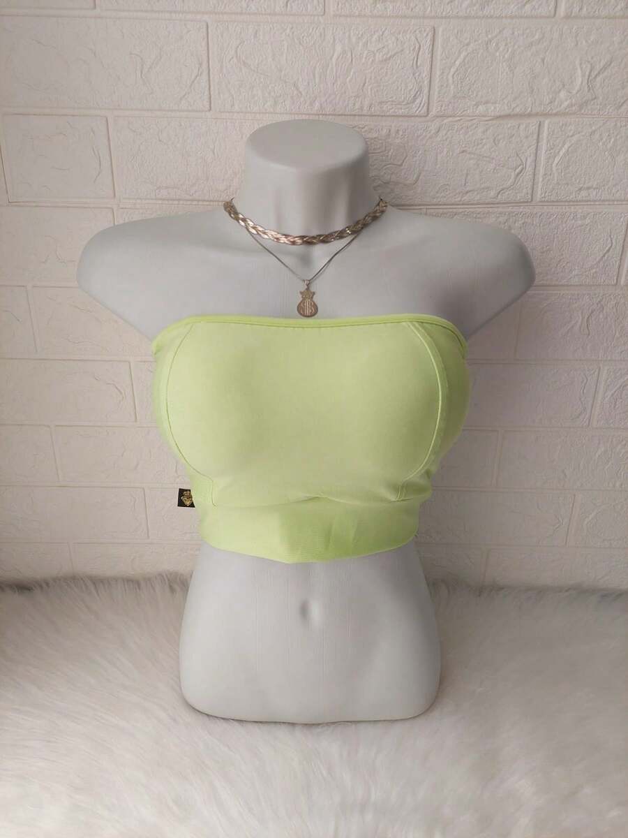 Women's Cropped Top Strapless Bandeau Top With Suplex Blogueirinha Cup One Size - Fits Sizes 36 To 42 - 淺檸檬綠 - 查看 1