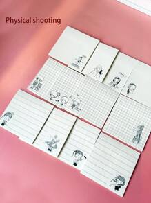 1 paquete 4 piezas Notas adhesivas creativas y simples con patrón de niña con líneas, blocs de notas para oficina y escuela, 80 hojas - Multicolor - Ver 2