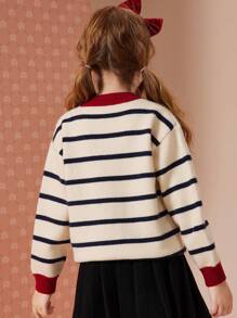 ASK JUNIOR Tween Girls 条纹拼色针织毛衣，舒适温暖，秋季 - 彩色 - 查看 3