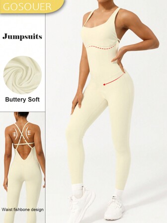  GOSOUER Damski regulowany kombinezon modelujący sylwetkę z ramiączkami w kształcie ości, do jogi i fitnessu