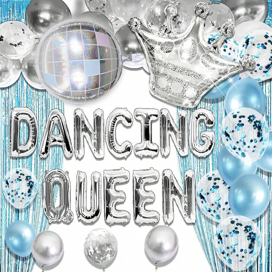 Blue Dancin Queen Birthday Decoration Queen Of Dancing Party Decorations Mamma Mia Disco Birthday Party Decors 70s Disco Decoration - 銀色 - 查看 1