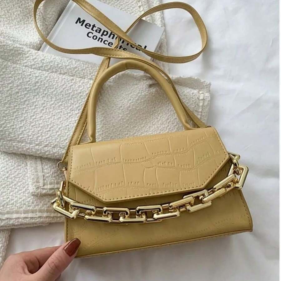 Leather Shoulder Bag With Luxury Party Crossbody Strap - Màu vàng - Xem 1