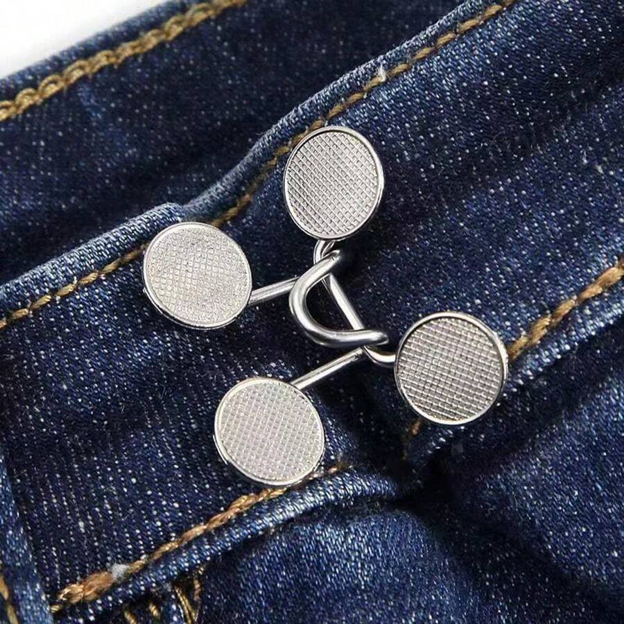 3pcs Adjustable Waist Cinchers, Waist Button Clip Set For Pants & Skirts, Extra Button Fasteners For Waist Adjustment (Silver) - Silver - View 1
