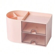 1 pieza Organizador de escritorio mini con 2 cajones, soporte multifuncional para lápices y bolígrafos para el escritorio, caja de almacenamiento simple y creativa para artículos de papelería y oficina para la escuela, oficina, dormitorio, organizador multicompartimento, organizador de maquillaje, útiles escolares de vuelta a clases, regalo para fiestas