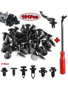 191Pcs Car Clips Fasteners Kit Auto Trim Panel Clip Mixed Body Bumper Rivet Door Trim Panel Retainer Car Interior Accessories Clips ﻿ - Black - View 1
